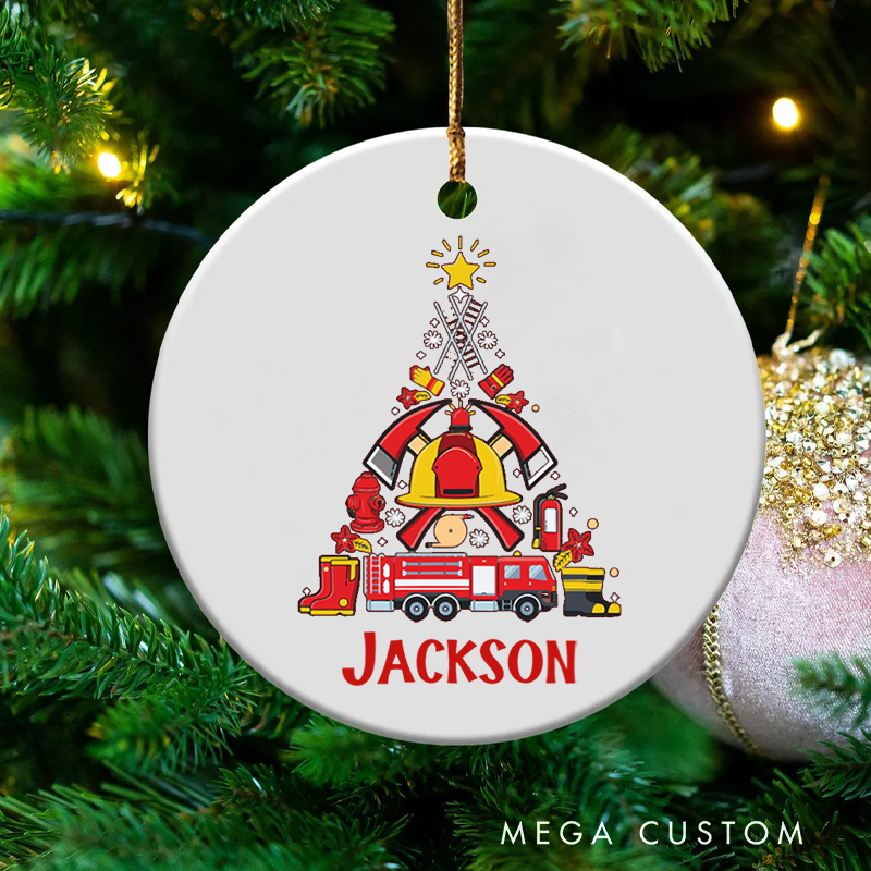 Personalized Firefighter Christmas Ornament Firefighter Tree Design Gift for Firefighter