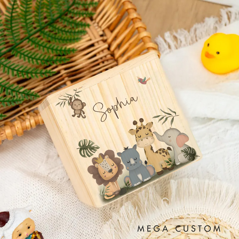 Personalized Kids Name Piggy Bank Adorable Animal Friends with Custom Name and Jungle Vibes