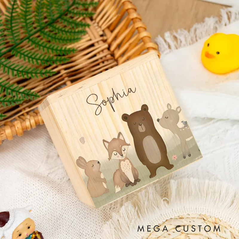 Personalized Woodland Piggy Bank Cute Forest Creatures with Custom Name and Nature Charm