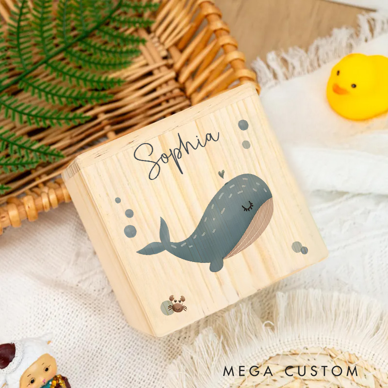 Personalized Whale Piggy Bank Oceanic Delight with Custom Name and Playful Whale Motif
