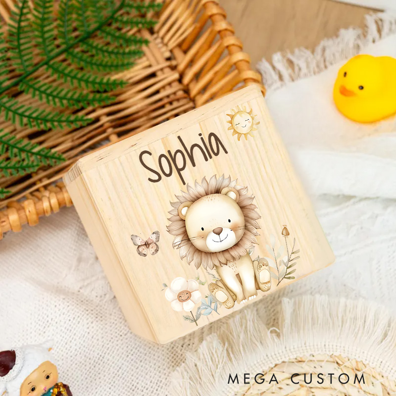 Personalized Lion Piggy Bank Majestic Safari King with Custom Name and Adorable Lion Illustration