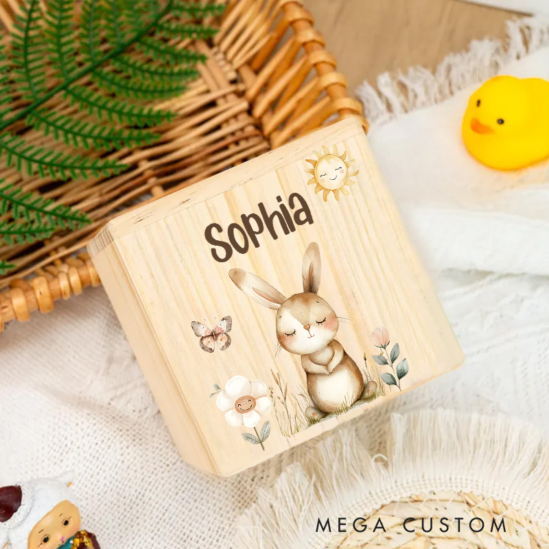 Personalized Bunny Piggy Bank Sweet Garden Companion with Custom Name and Charming Bunny Art