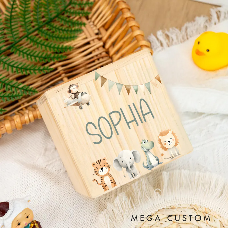 Personalized Animals Piggy Bank Joyful Jungle Friends with Custom Name and Playful Animal Parade