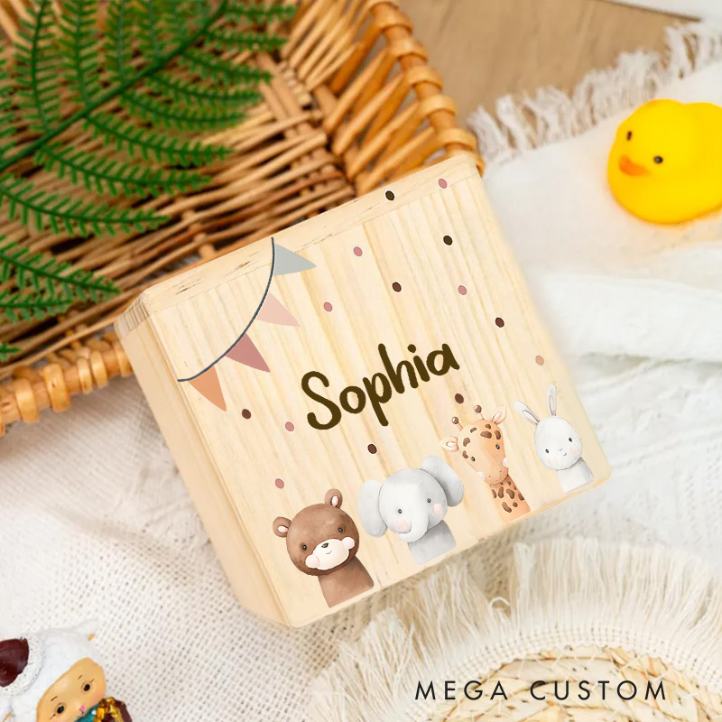 Personalized Animal Friends Piggy Bank Delightful Companions with Custom Name and Cute Animal Design