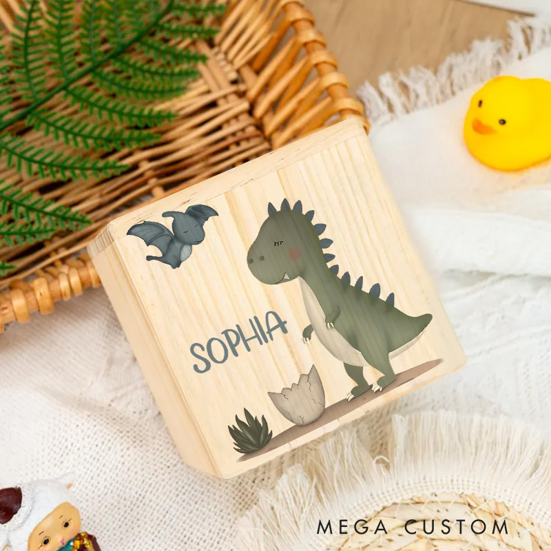Personalized Dinosaur Piggy Bank Prehistoric Adventure with Custom Name and Playful Dinosaur Art