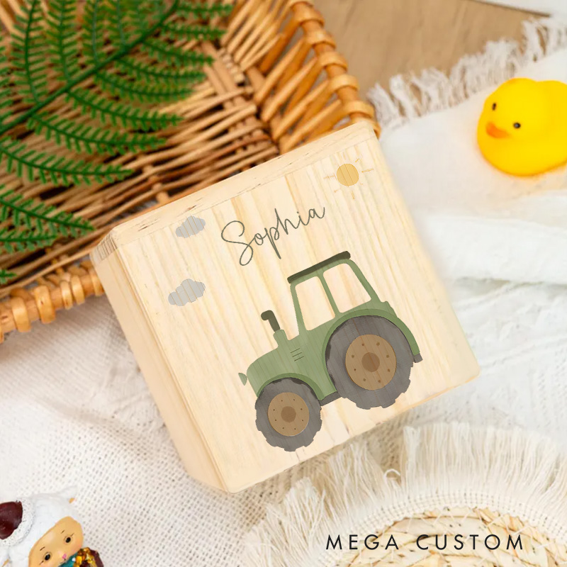 Personalized Tractor Piggy Bank Farm Fun with Custom Name and Charming Tractor Illustration