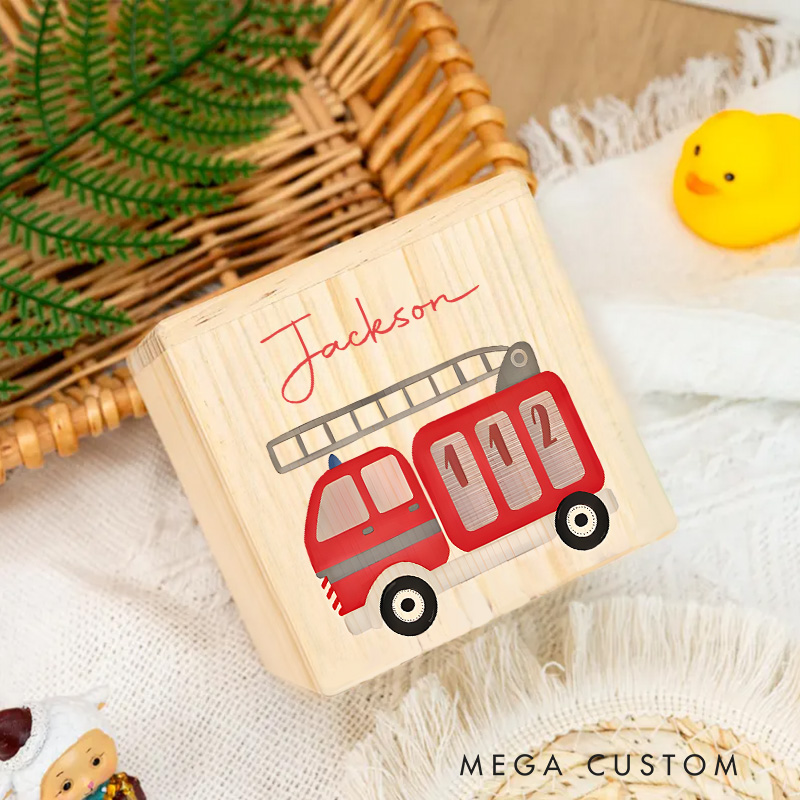 Personalized Fire Truck Piggy Bank Rescue Adventure with Custom Name and Bold Fire Truck Design