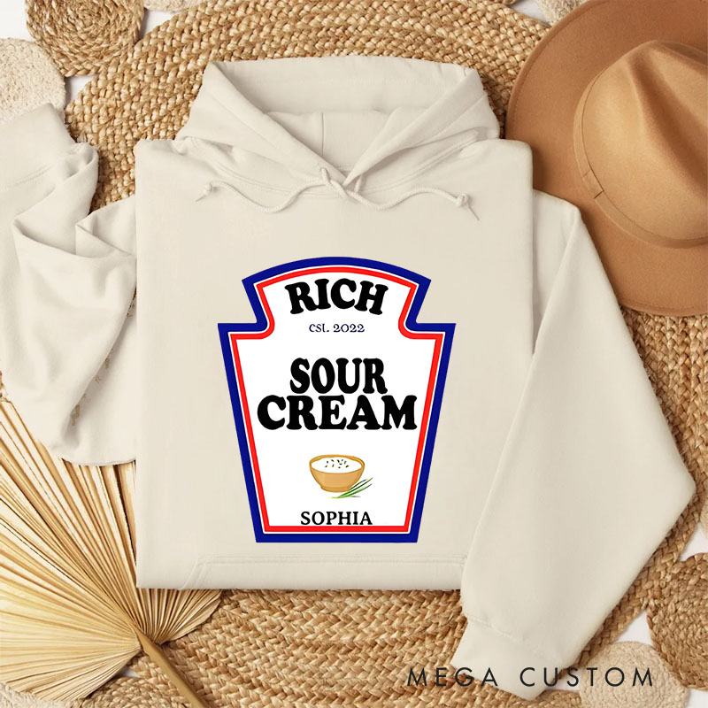 Personalized Vintage Sour Cream Label Artwork for Quirky and Nostalgic Hoodies