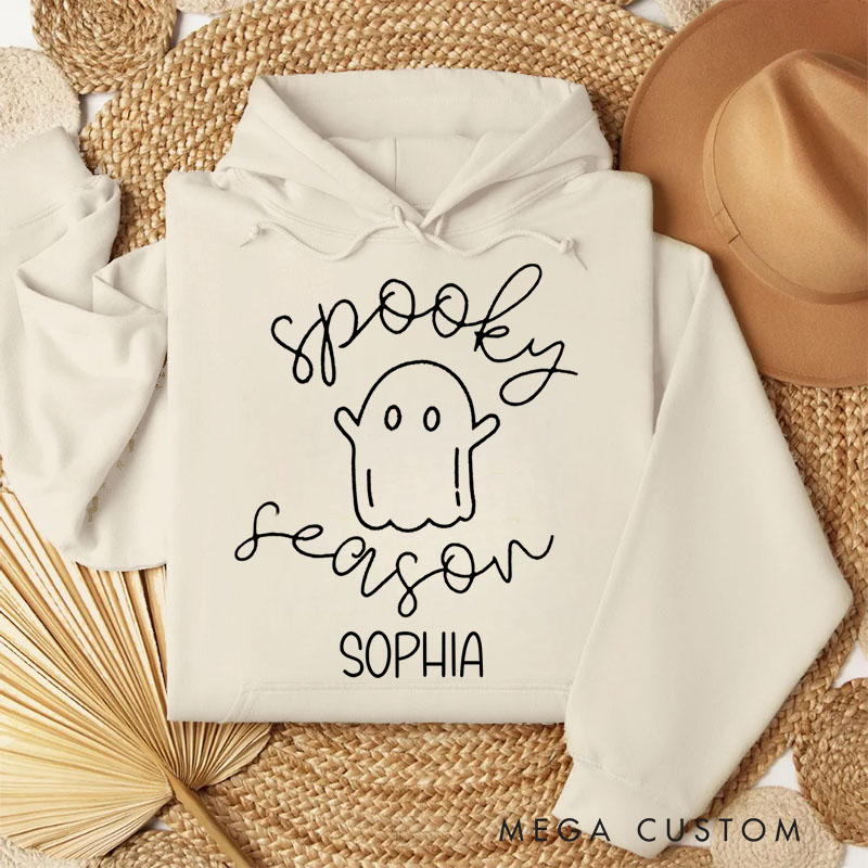Personalized Playful Ghost with Spooky Season Script for Cozy Halloween Hoodies