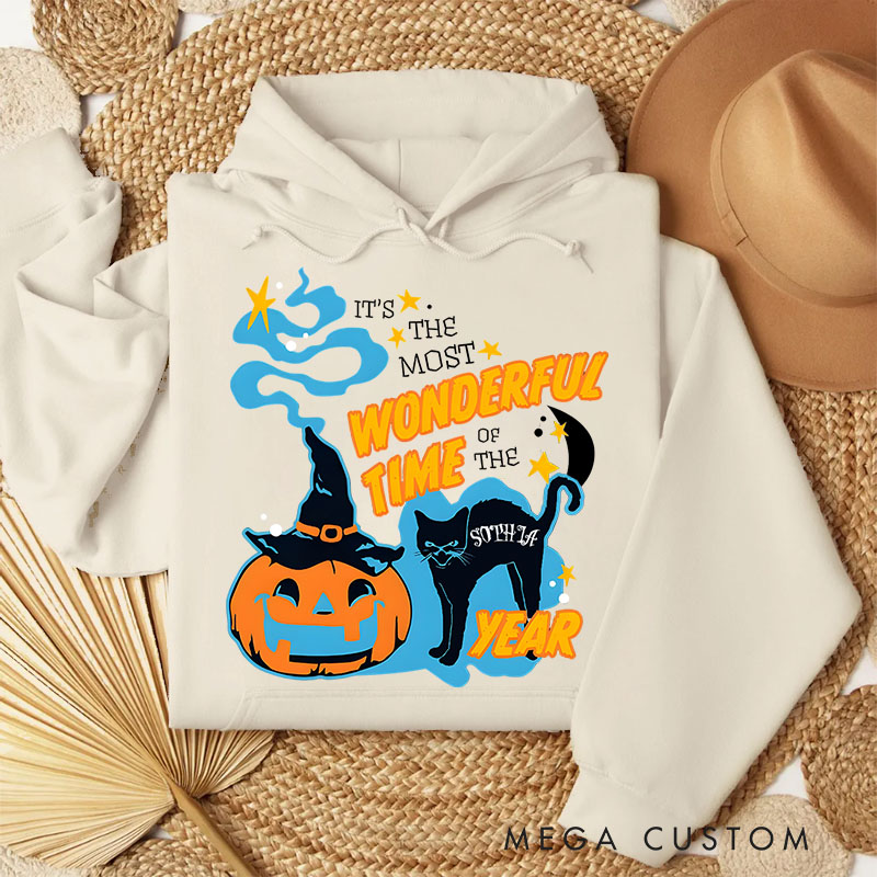 Personalized Wonderful Time Black Cat and Pumpkin for Magical Seasonal Hoodies