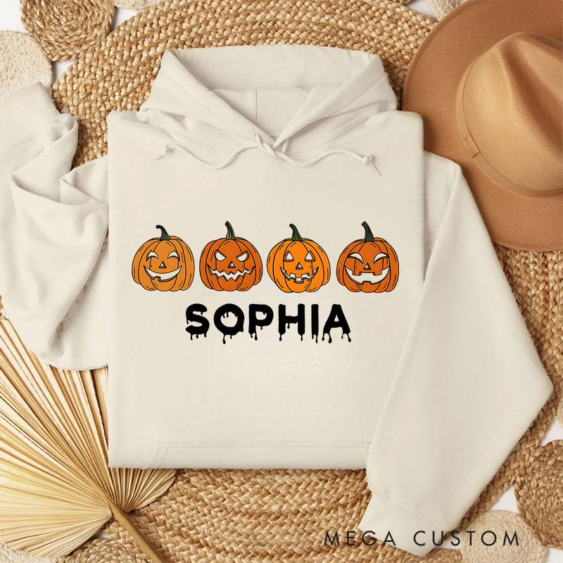 Personalized Trio of Grinning Pumpkins for Classic Halloween Celebration Hoodies