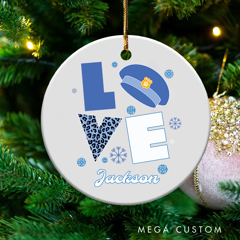 Personalized Police Officer Christmas Ornament LOVE Themed Holiday Decor