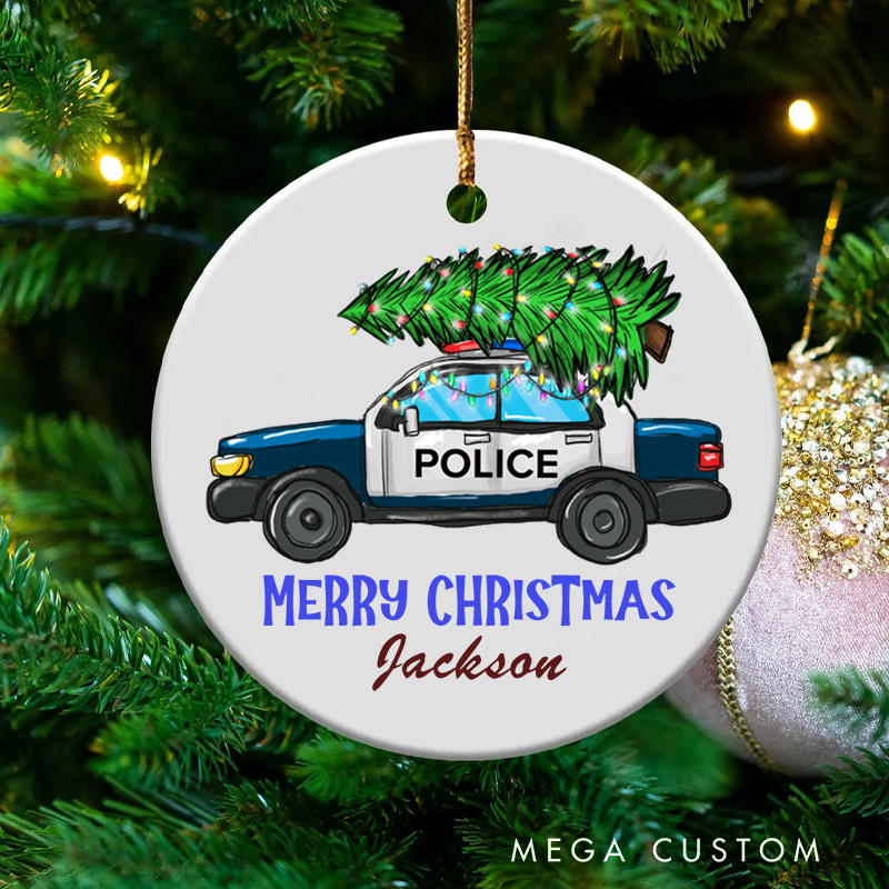 Personalized Police Officer Christmas Ornament Merry Christmas with Police Car Decor