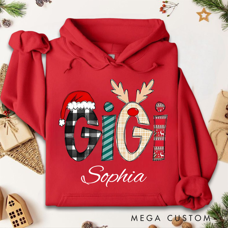 Personalized Gigi with Festive Patterns and Santa Hat Christmas Hoodies