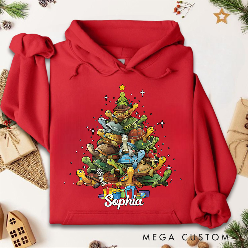 Personalized Stack of Puppies Forming a Christmas Tree Christmas Hoodies