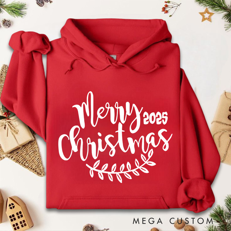 Personalized Merry Christmas Leaf Accent Christmas Hoodies