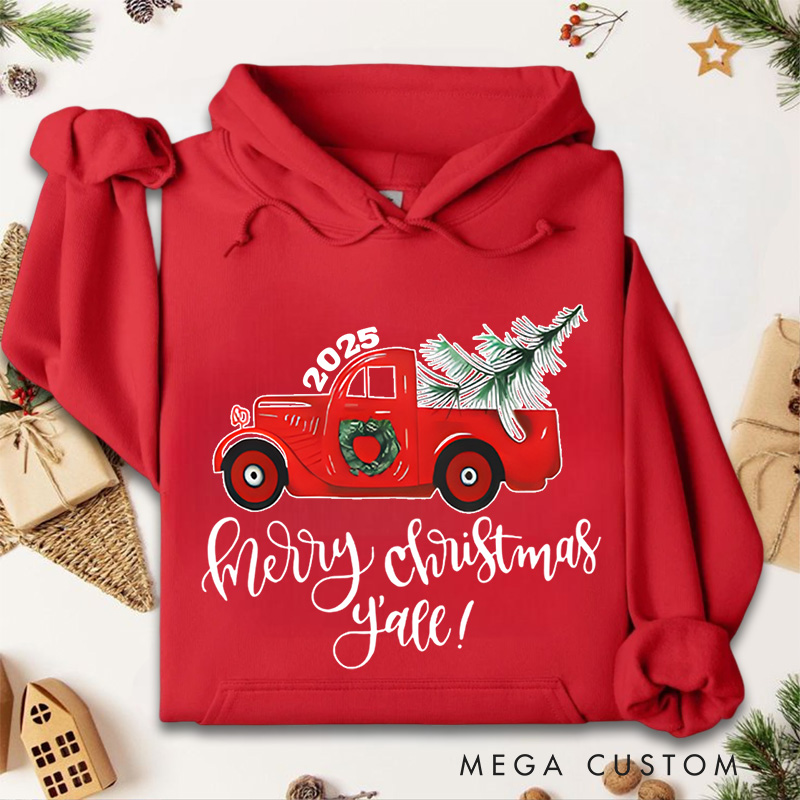 Personalized Red Truck Carrying Christmas Tree Christmas Hoodies