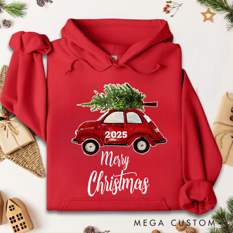 Personalized Vintage Red Car Christmas Hoodies
