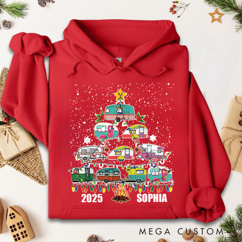 Personalized Christmas Tree Made of Festive Campers and Lights Christmas Hoodies