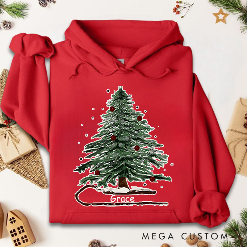 Personalized Festive Christmas Tree with Red Ornaments Christmas Hoodies