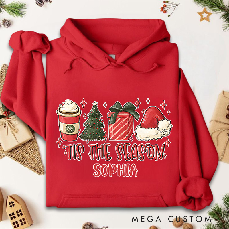 Personalized Tis the Season with Coffee and Holiday Gifts Christmas Hoodies