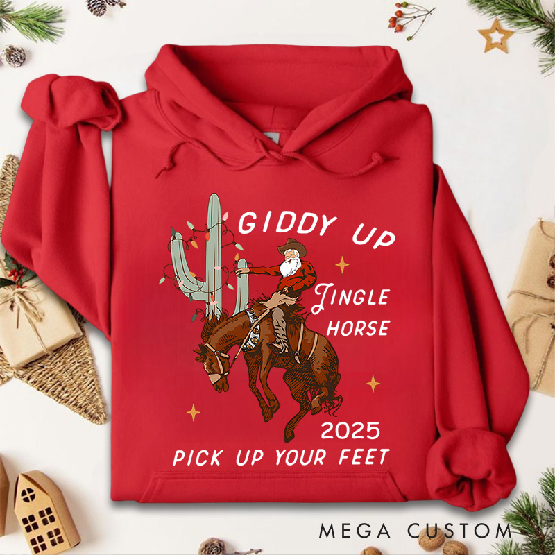 Personalized Giddy up Jingle Horse with Western Holiday Theme Christmas Hoodies