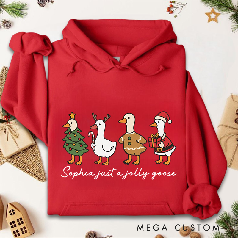 Personalized Jolly Geese in Festive Holiday Costumes Christmas Hoodies