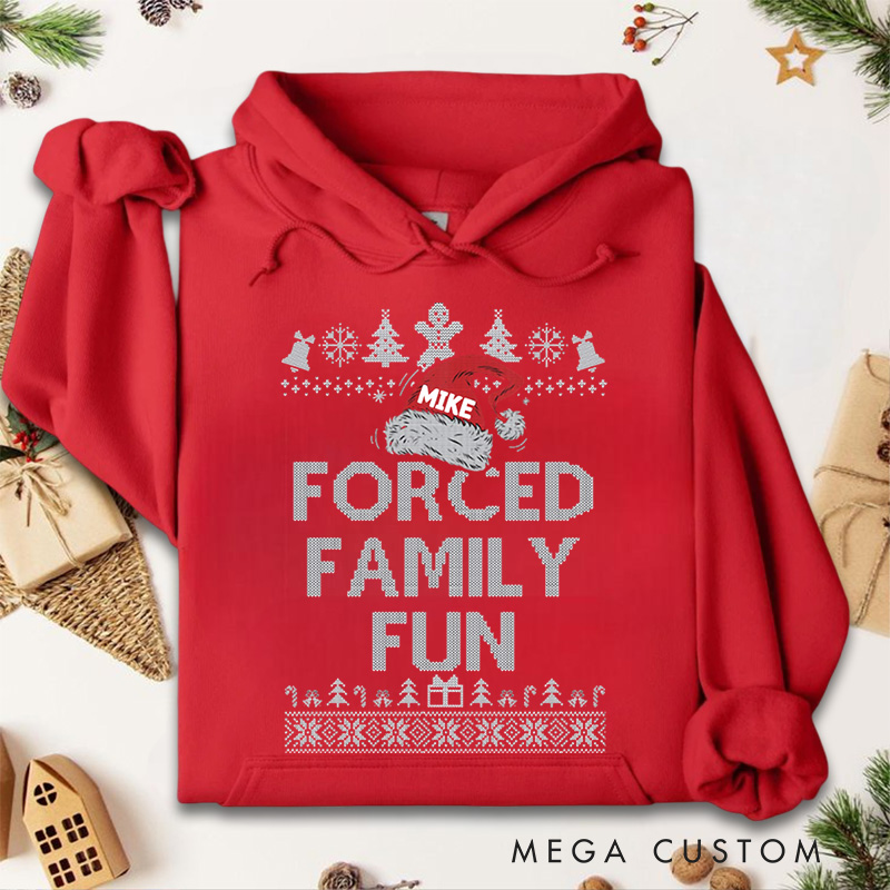 Personalized Forced Family Fun with Santa Hat and Holiday Patterns Christmas Hoodies