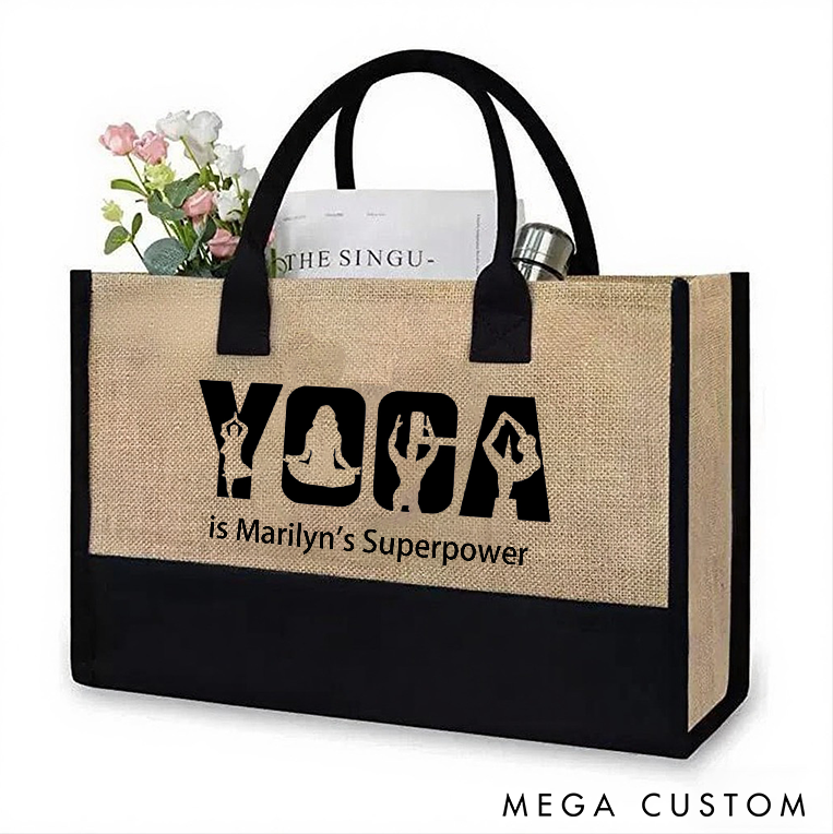 Personalized Yoga Tote Bag with Yoga is My Superpower Custom Name Perfect for Yoga Lover and Daily Use