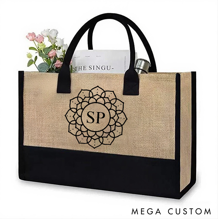 Personalized Yoga Tote Bag with Initials and Mandala Design Pilates Bag Canvas Tote Bag Perfect for Yoga Lover and Daily Use