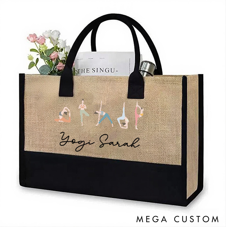 Personalized Yoga Tote Bag with Yoga Pose Design Canvas Tote Bag Perfect for Yoga Gym and Daily Use