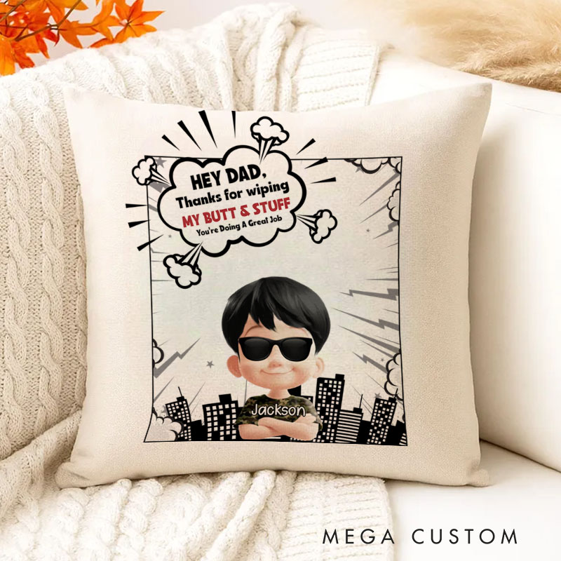 Personalized Quirky Dad Humor with Cool Sunglasses Character and Fun Illustration Theme Pillow