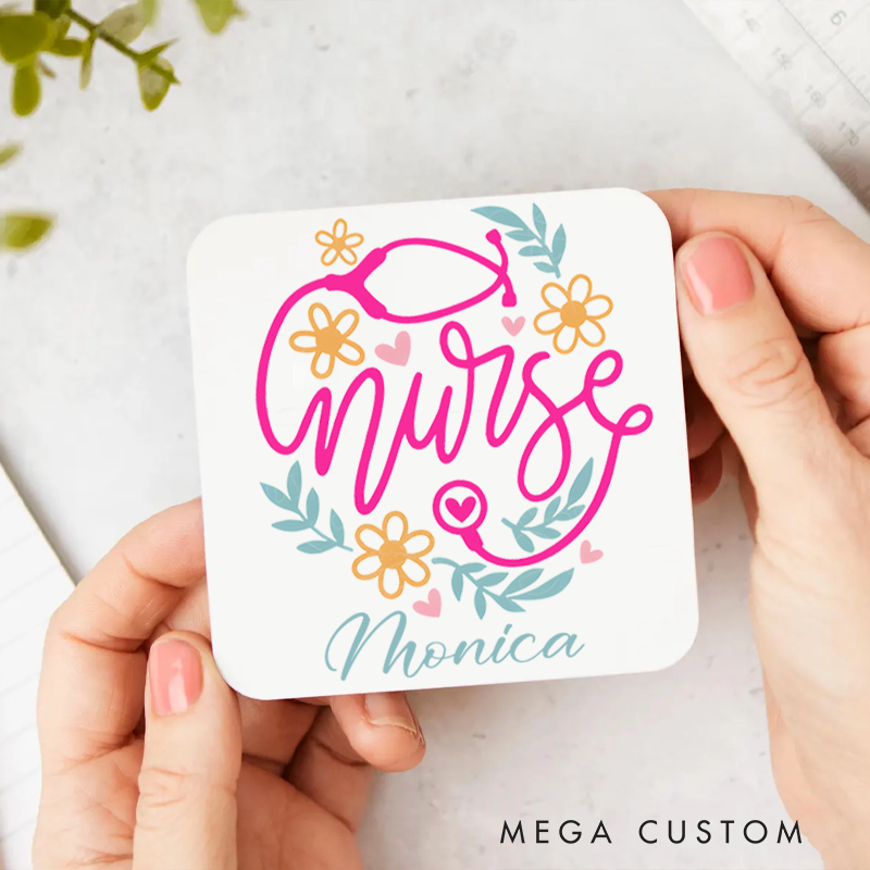 Personalized Coasters for Nurse Customized Nurse Floral Stethoscope Design Coasters Nurse Gift