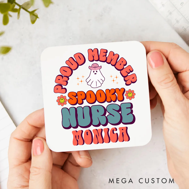 Personalized Coasters for Nurse Customized Proud Member of Spooky Nurse Design Coasters Nurse Gift
