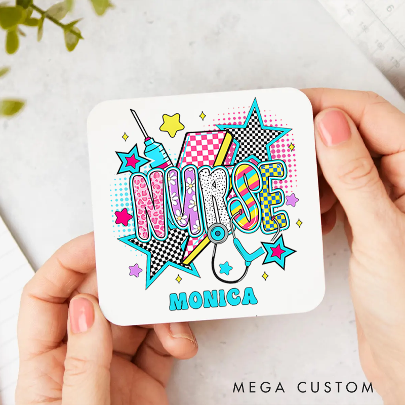 Personalized Coasters for Nurse Customized Colorful Nurse Stars Design Coasters Nurse Gift