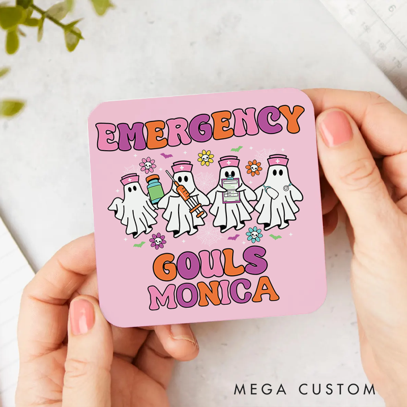 Personalized Coasters for Nurse Customized Emergency Ghouls Design Coasters Nurse Gift