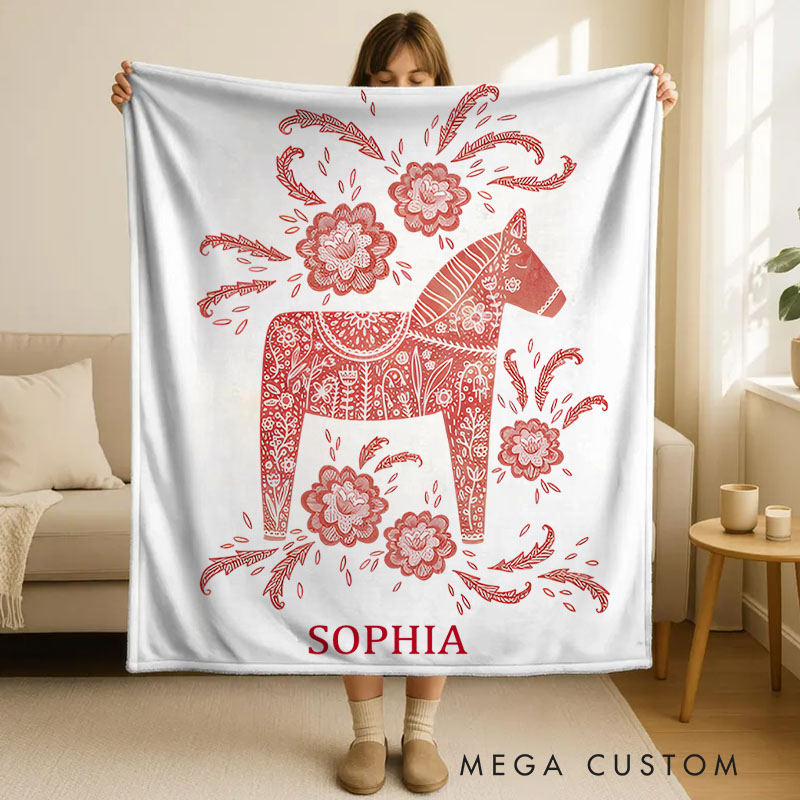 Personalized Swedish Dala Horse Personalized Blanket