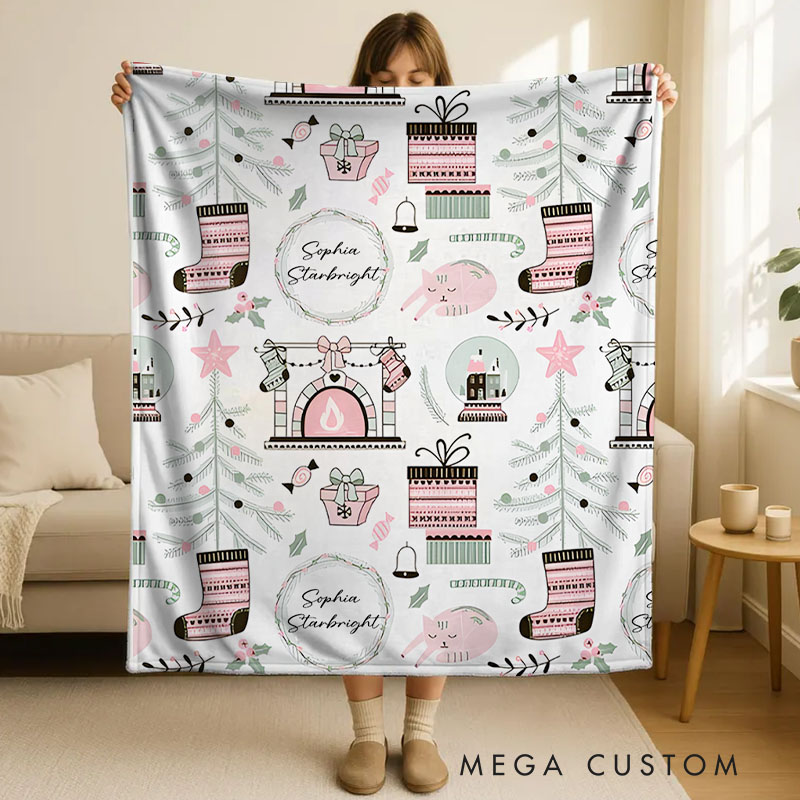 Personalized Name and Greeting Cozy Christmas Pattern Blanket