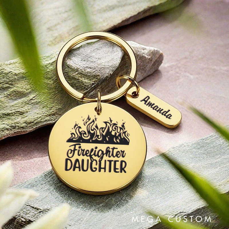 Personalized Stainless Steel Keychain with Firefighter Daughter Design Heartfelt Gift for Firefighter Families