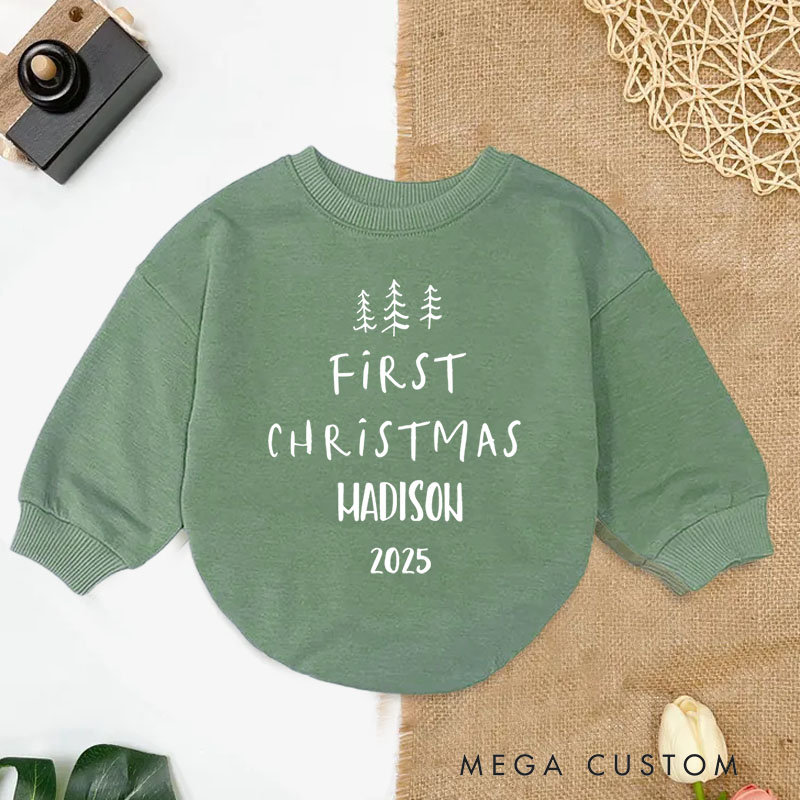 Personalized First Christmas with Name Baby Onesie Perfect for Marking a Baby’s First Holiday Baby Bodysuit