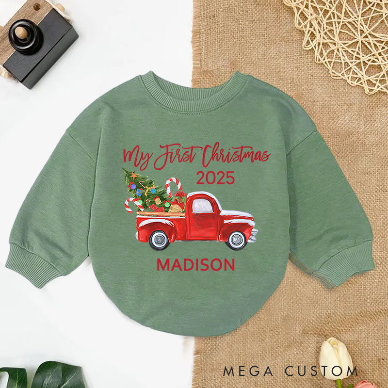 Personalized Baby's First Christmas Truck Baby Onesie Perfect for a Festive and Memorable Celebration Baby Bodysuit