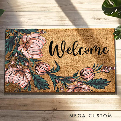 Personalized Floral Welcome Doormat Custom Home Doormat Housewarming Gifts First Home Couple Gift Welcome Mat for Home Closing Gift New Home Gift