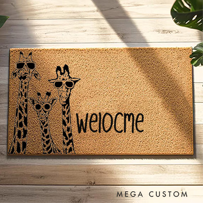 Personalized Cool Giraffe Welcome Doormat Home Doormat Custom Front Doormat Housewarming Gifts First Home Gift Closing Gift New Home Gift