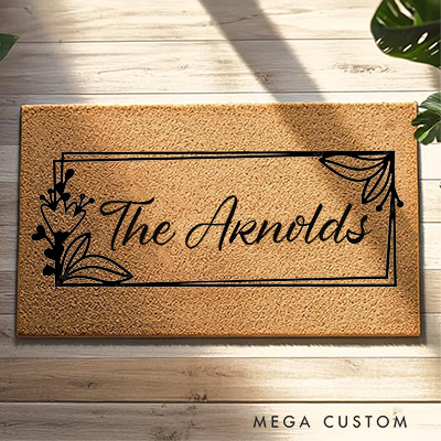 Personalized Floral Framed Doormat Home Doormat Custom Welcome Front Doormat Housewarming Gifts Closing Gift New Home Gift First Home Couple Gift