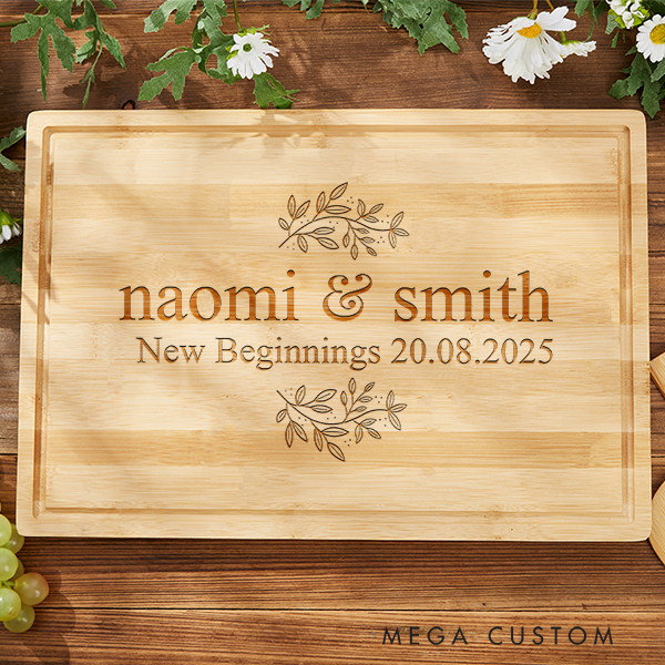 Personalized Cutting Board Wedding Housewarming Gift Bamboo Charcuterie Board First Home Gifts for Couple New Home New Beginnings Gifts
