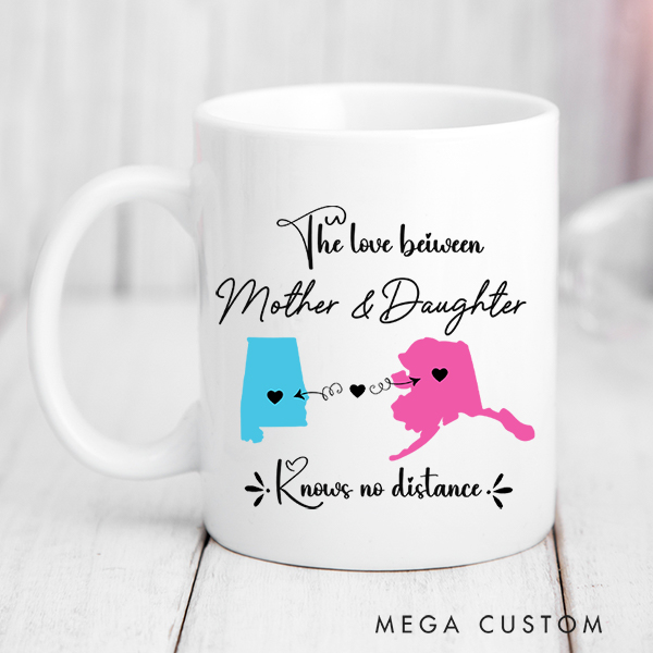 Personalized Mother Daughter Long Distance State Mug Hearts Over Cities Moving Away Gift For Mom and Daughter Mother Daughter Gift Housewarming Gift