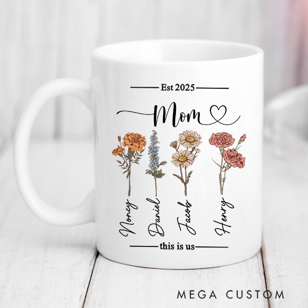 Personalized Mom Garden Mug Custom Birth Flower Mug Gift  for Mom Mother's Day Gift Christmas Gifts for Her Moving Away Gift Housewarming Gift