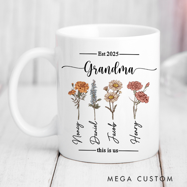 Personalized Grandma Garden Mug Custom Birth Flower Mug Gift  for Grandma Mother's Day Gift Christmas Gift Housewarming Gift New Home Gift for Nana