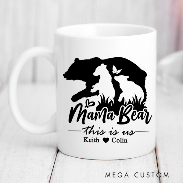 Personalized Mama Bear Mug Mama Bear with Cubs Coffee Mug Custom Bear Family Mug Mom Coffee Mug Housewarming Gift  Christmas Gift Moving Away Gift 