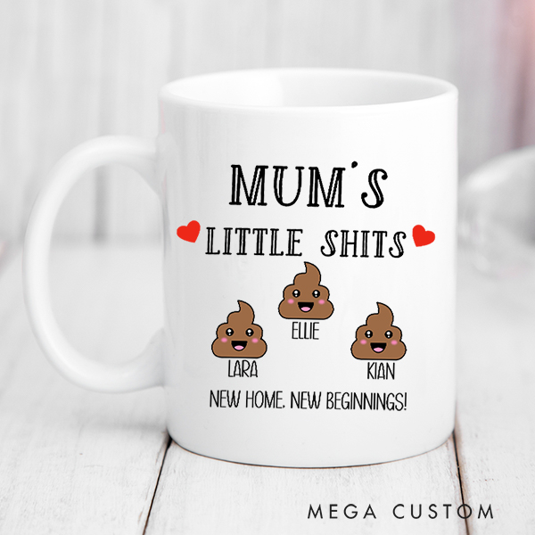 Personalized Mug Mums Little Shits Mug and Coaster Gift for Mum Funny Gift for Mum Mother's Day Gift Christmas Gift Housewarming Gift New Home Gift